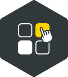 Icon auf einer schwarzen Polygone: eine Hand bedient 4 Buttons.