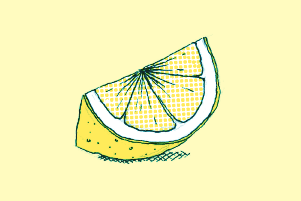 Eine Illustration einer geviertelten Zitrone, das für 