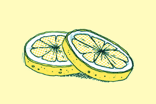 Eine Illustration zeigt zwei Zitronenscheiben, die für 