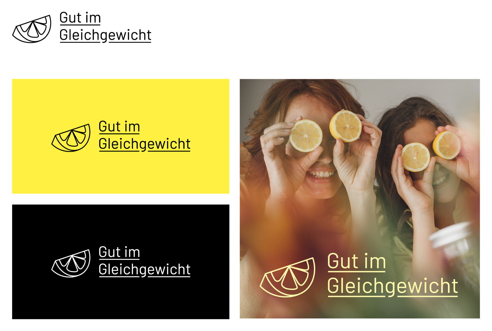 Schwarz- und Weiß-Umsetzung sowie Negativ-Umsetzung des Logos auf gelben oder schwarzen Hintergrund sowie auf Foto-Hintergrund.