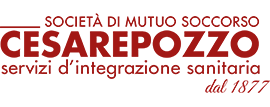 Logo per i servizi sanitari Cesare Pozzo, con testo in rosso e una data.