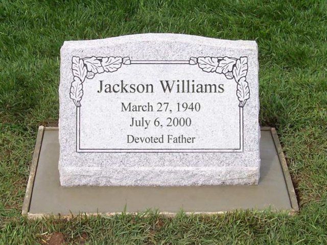 Grey Granite Slant Headstone with Oak Leaf Design