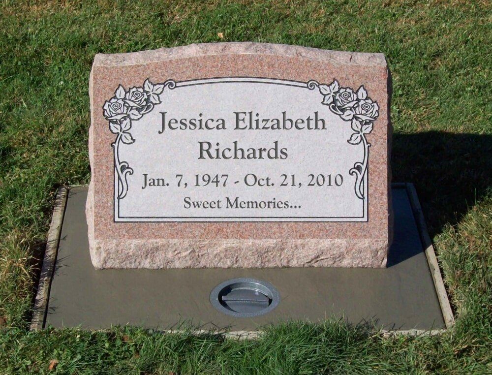 Rose Granite Slant Headstone with Rose Design