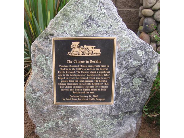 Bronze plaque recessed into a Rocklin Granite Boulder