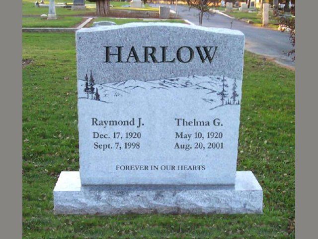 Sierra White Granite Headstone with Mountain design