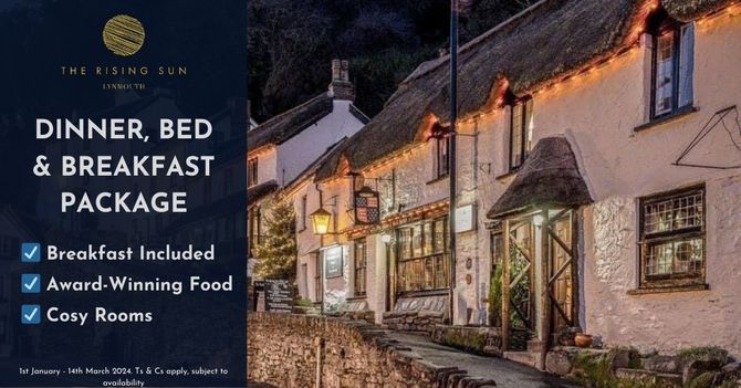 Dinner, bed & breakfast package at The Rising Sun, Lynmouth.