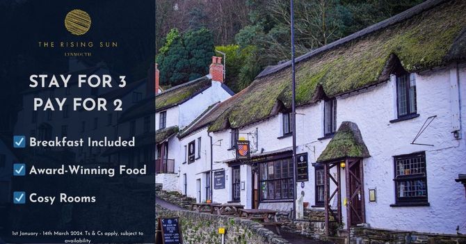 Stay for 3, pay for 2 offer at The Rising Sun Lynmouth.
