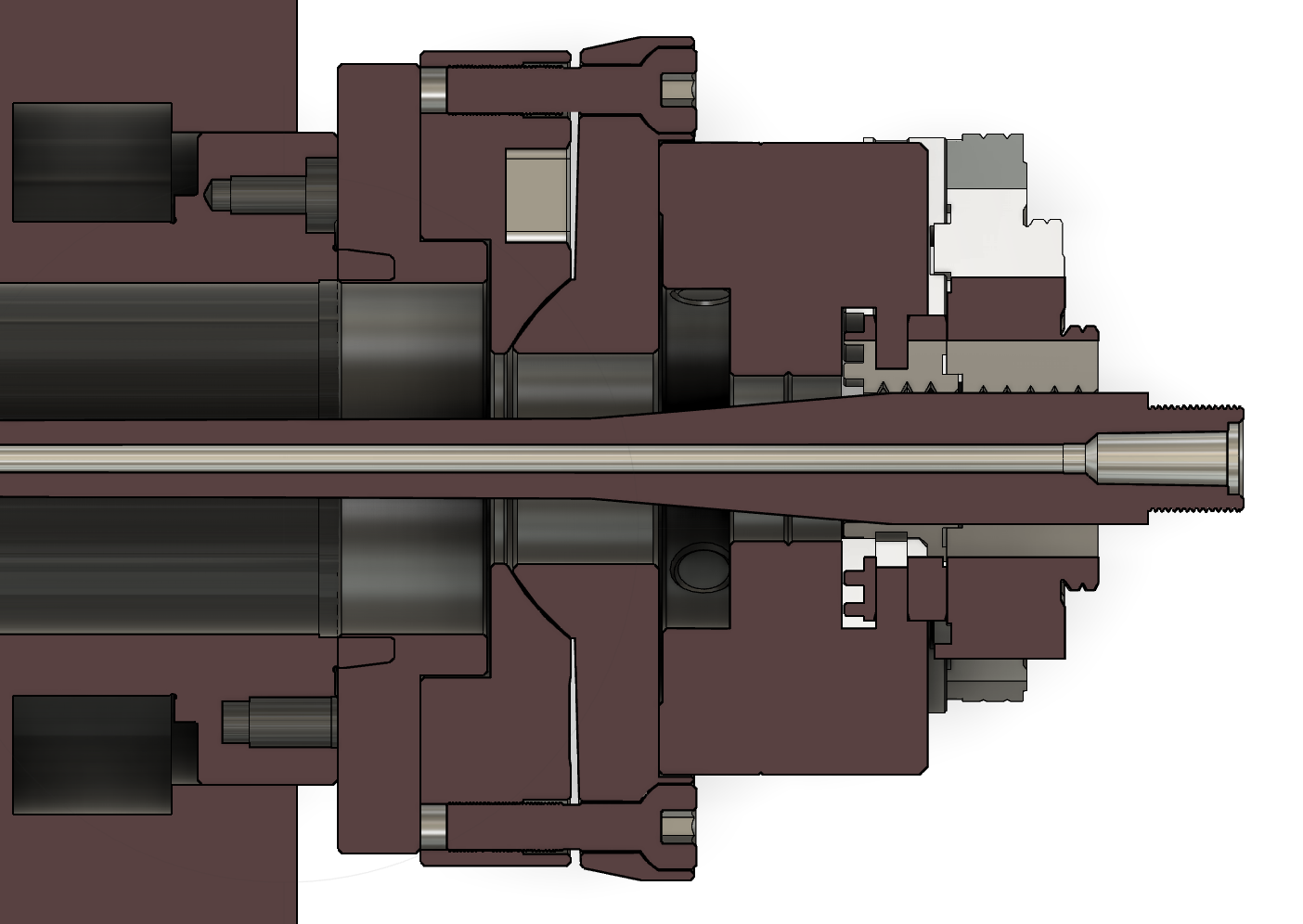 Cross-sectional technical drawing of a mechanical shaft assembly with brown and gray components.