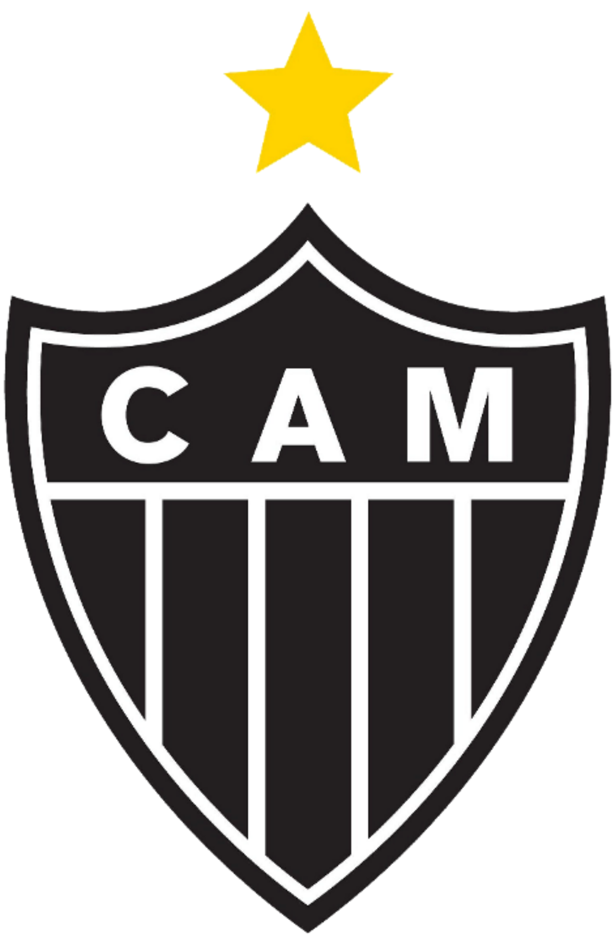 O logotipo da cam é um escudo preto e branco com uma estrela amarela no topo.