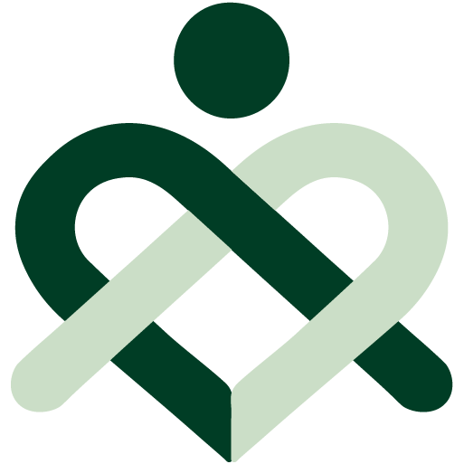 Um ícone verde e branco de uma pessoa e um coração