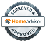 A screened and approved home advisor logo on a white background.