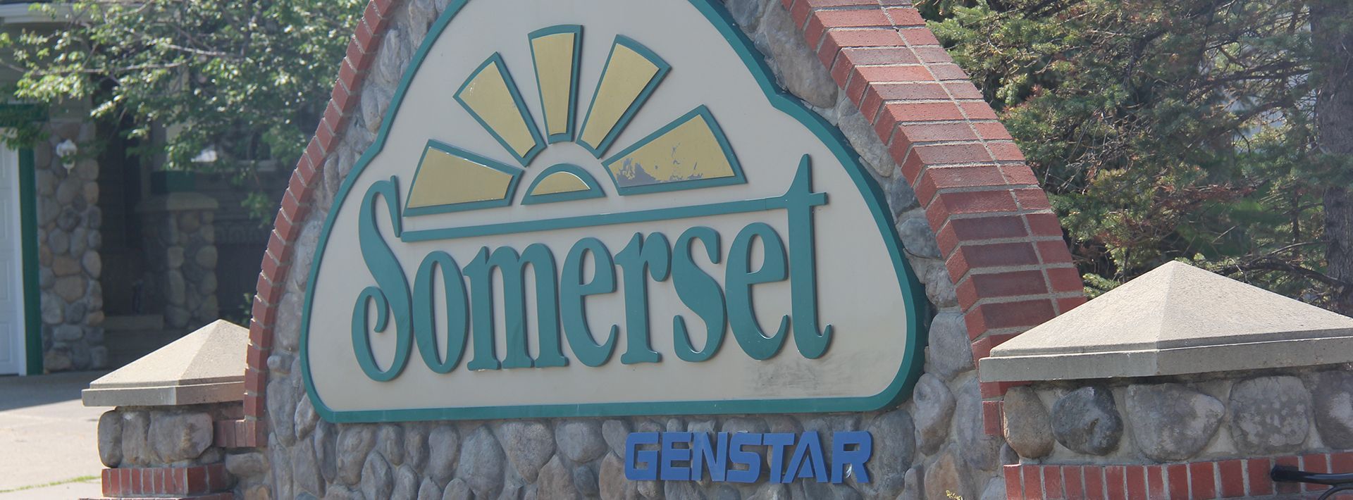 A stone sign with the word Somerset on it