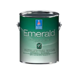 A can of Emerald paint on a white background