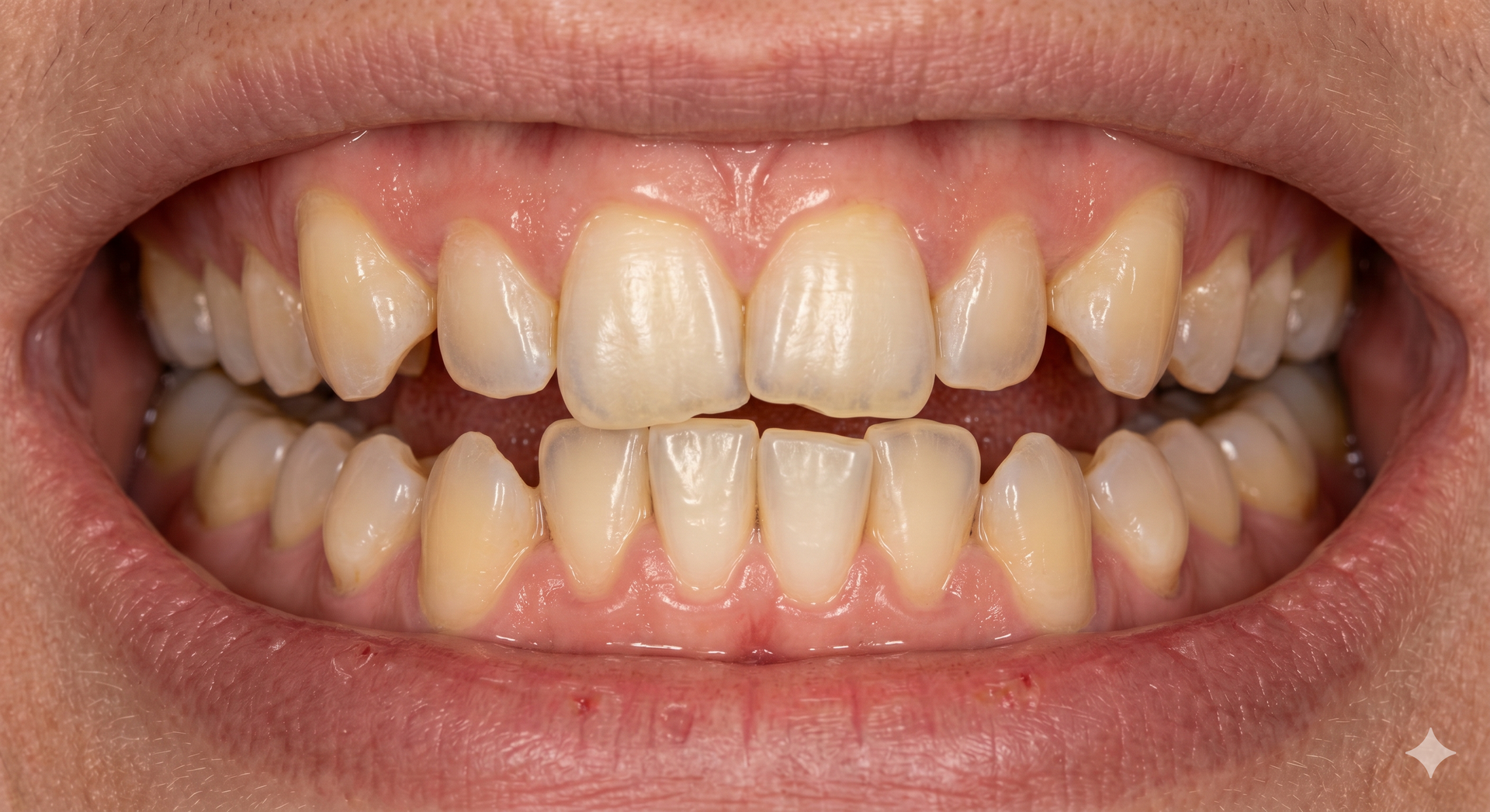 Før Invisalign og edge bonding — ujevne tenner