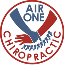 A logo for air one chiropractic shows a hand pointing at the spine