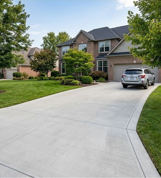 A modern suburban home with a clean, paved concrete driveway.