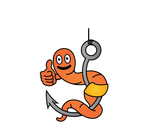 A cartoon worm is holding an anchor and giving a thumbs up.