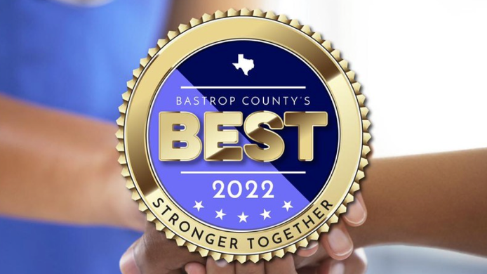 Bastrop County's Best 2022 award badge.