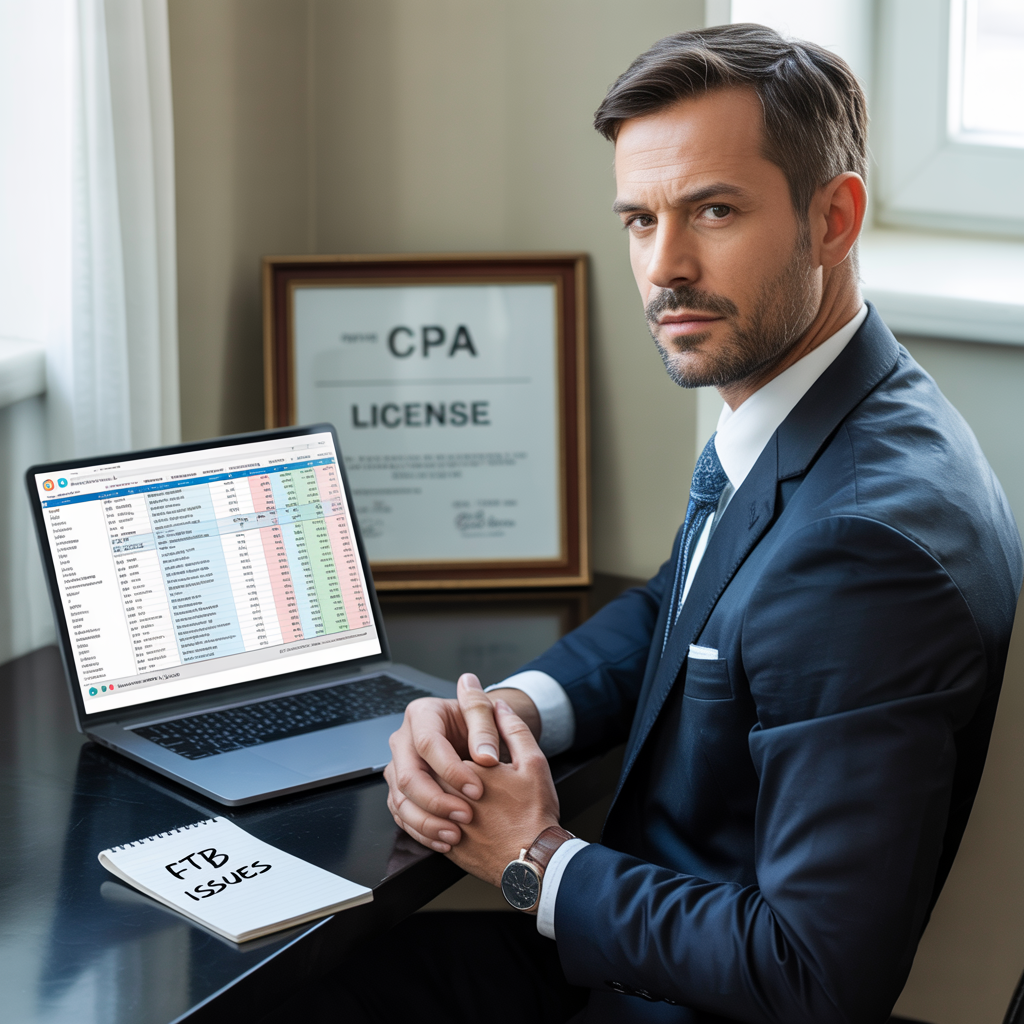 A man in a suit and tie is sitting at a desk with a laptop.