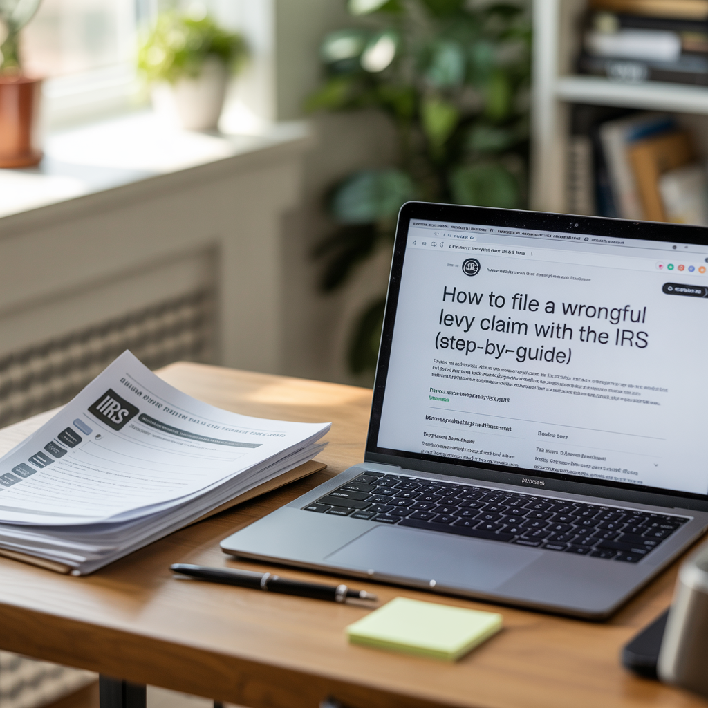A laptop is open to a page that says how to file a wrongful claim with the irs