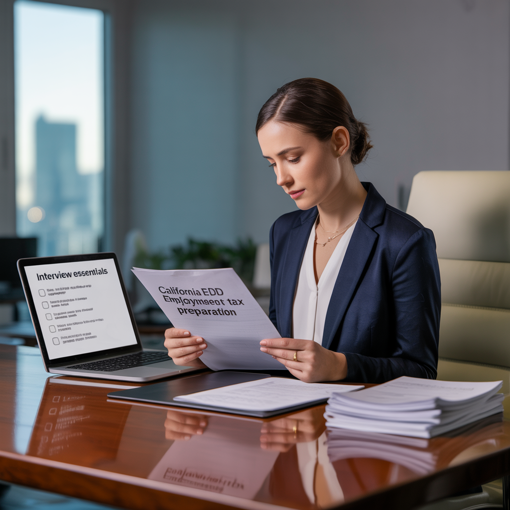 A woman is sitting at a desk with a laptop and a piece of paper.