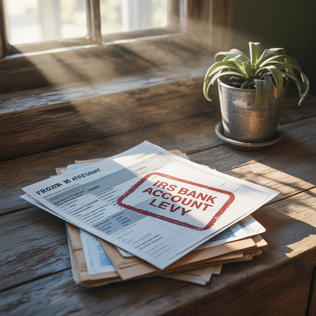 A stack of papers on a wooden table next to a potted plant.