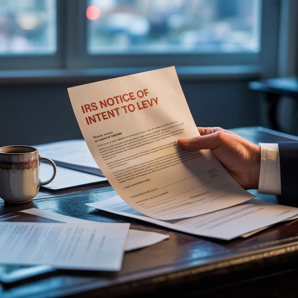 A person is holding an irs notice of intent to levy
