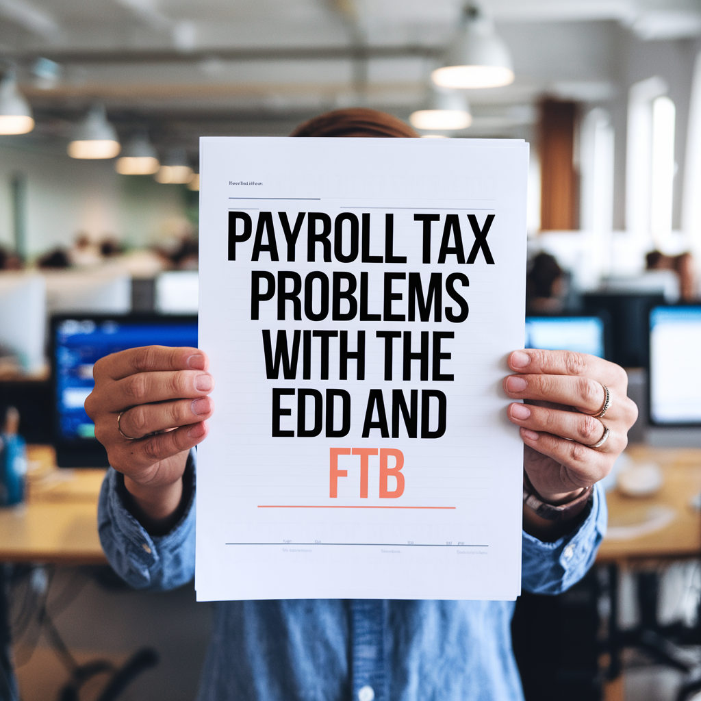 A person is holding a piece of paper that says payroll tax problems with the edd and ftb