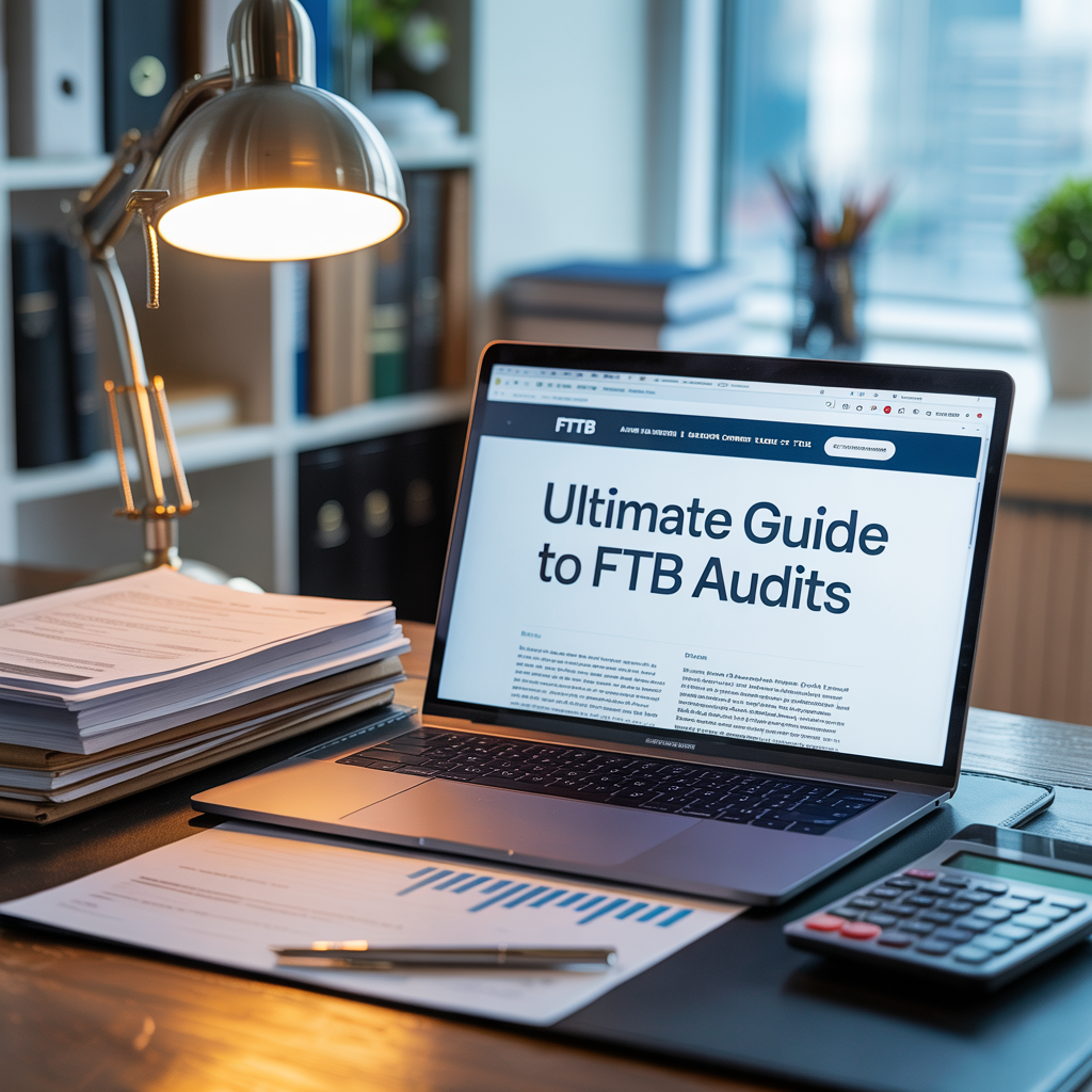 A laptop computer is open to a page that says `` ultimate guide to ftb audits ''.