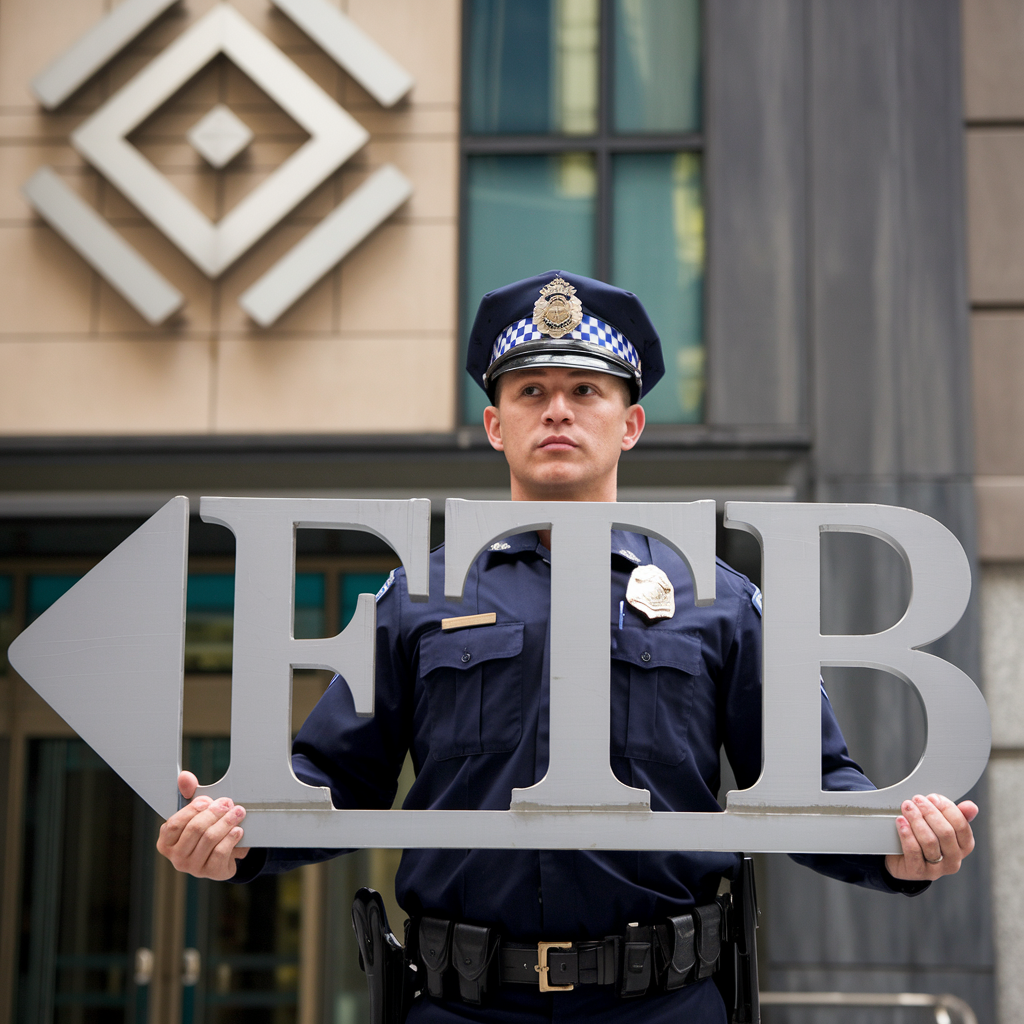 A police officer is holding a sign that says ftb