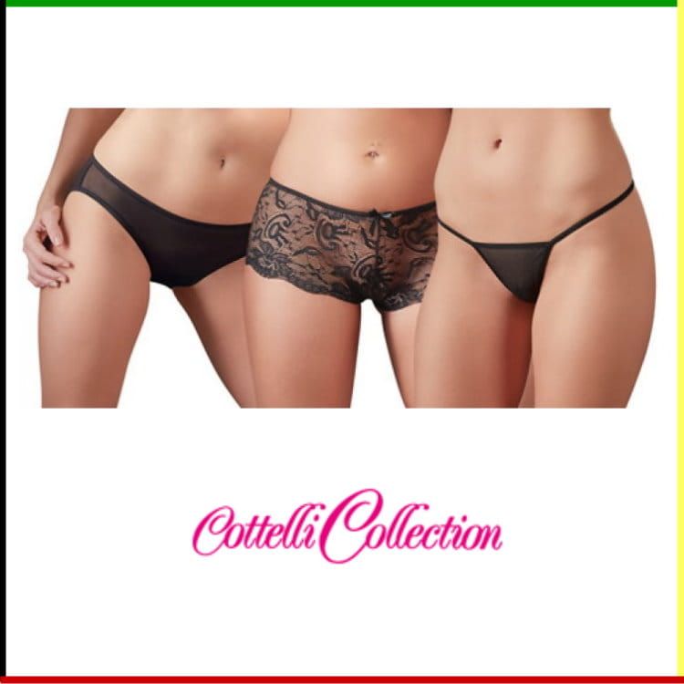 Slipjes: Cottelli Collection - 3-Delig Ondergoedsetje  - Zwart