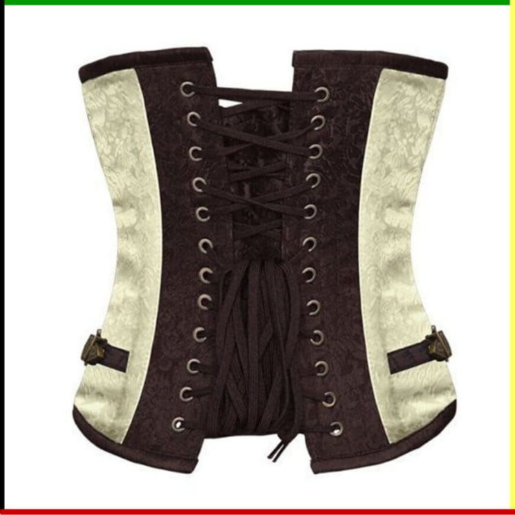 Steampunk Bustier: Boom Yin Glam - met bruine veter, gespsluiting en string