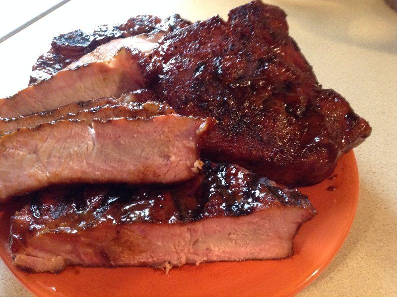 A close up of a plate of meat on a table