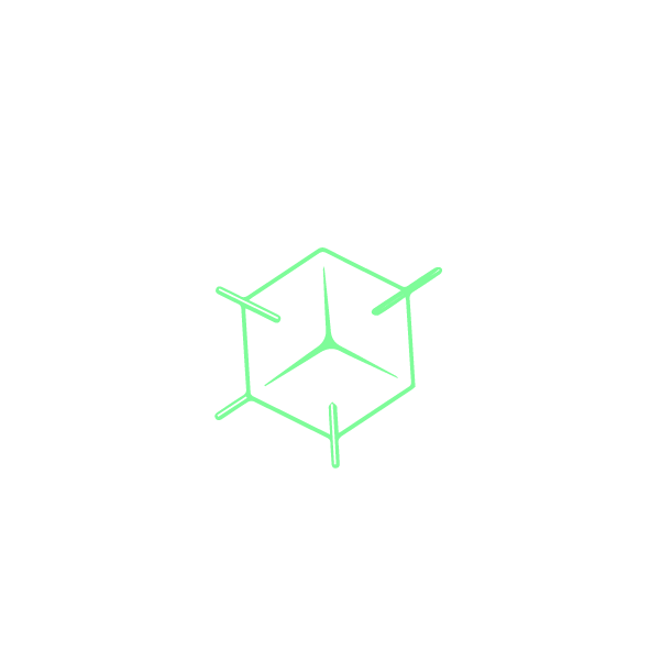 A green cube with three lines coming out of it on a white background.
