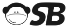 A black and white logo for osb with a monkey face