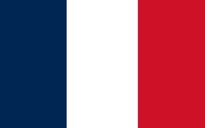 The flag of france is blue , white , and red.