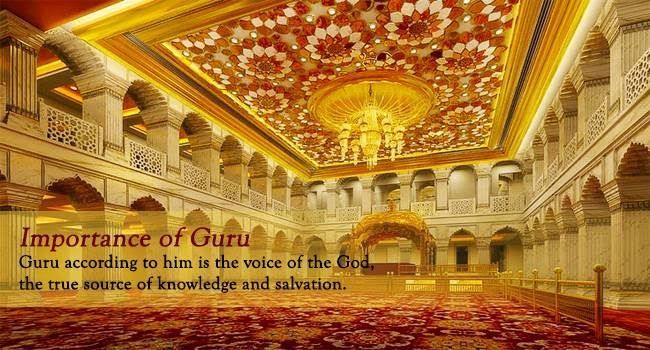 A large room with a ceiling that says importance of guru