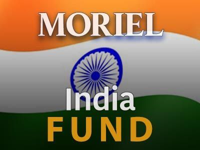 A logo for the moriel india fund with an indian flag in the background