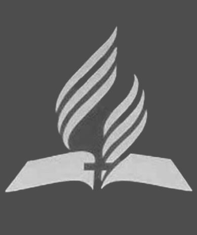 A black and white image of a bible with wings and a cross.