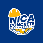 Blue logo featuring a yellow hard hat above the text "NICA CONCRETE CORPORATION" with a stylized concrete base.