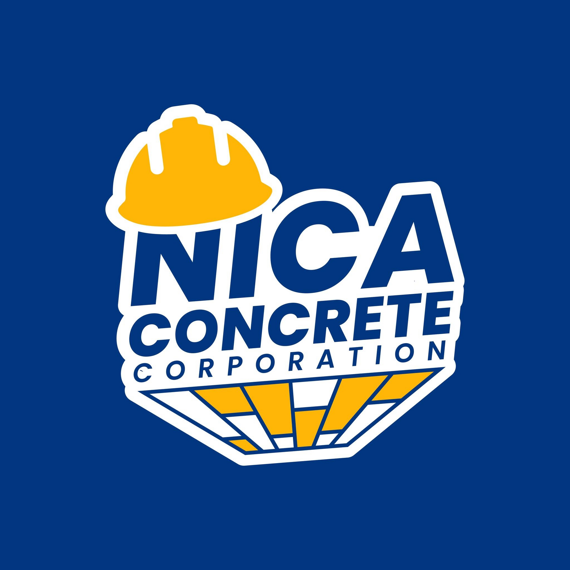 Blue logo featuring a yellow hard hat above the text "NICA CONCRETE CORPORATION" with a stylized concrete base.