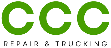 The logo for ccc repair and trucking is green and white.