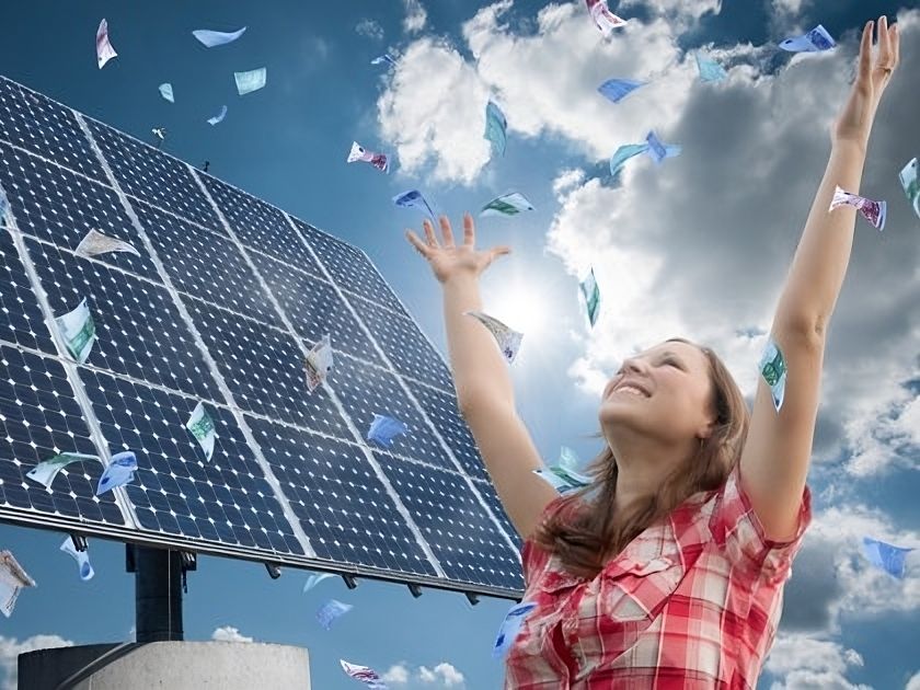 Solar panel concept female happy