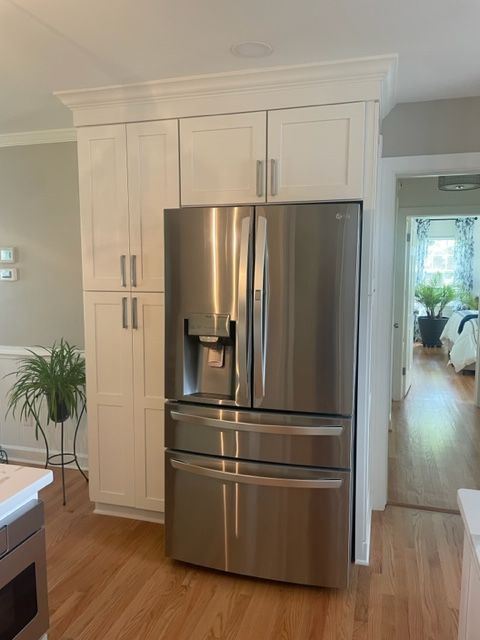 Refrigerator with White Cabinets — Virginia Beach, VA — Harbour View Kitchen, Bath, & Flooring