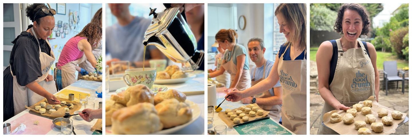 Guests having fun making scones at The Good Crumb London