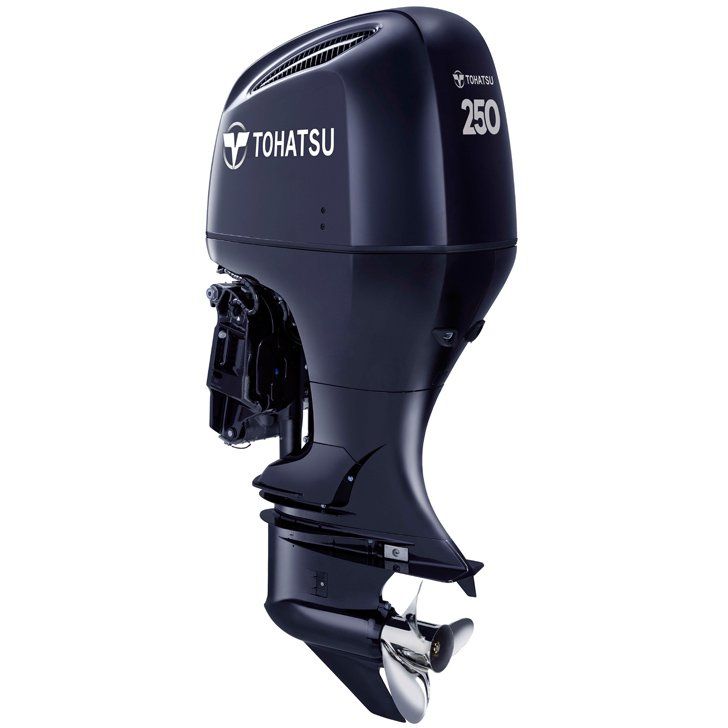 a tohatsu 250 outboard motor on a white background