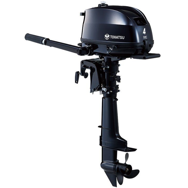 a black outboard motor on a white background .