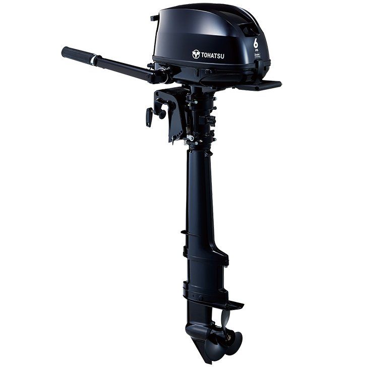 a black outboard motor on a white background .
