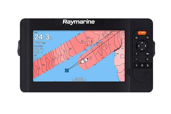 a raymarine gps device with a map on the screen .