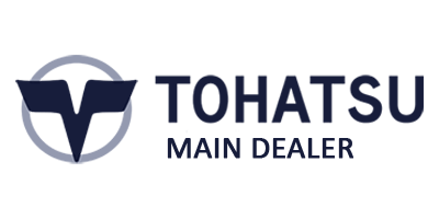the tohatsu main dealer logo is shown on a white background .